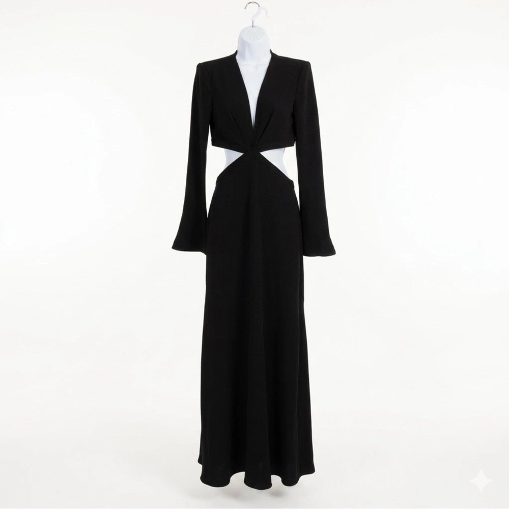 A.L.C. Issa Cutout Black Evening Gown Maxi Dress Size 4 Long Flare Sleeve VNeck